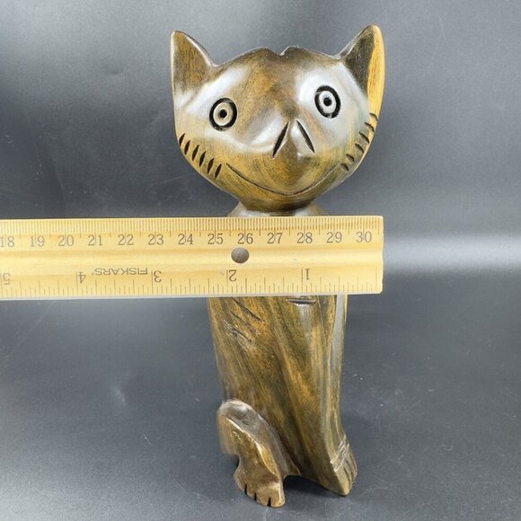 Vintage Hand Carved Wood Kitty Cat Sculpture Figurine Hand Made Decor Cat VTG - Picture 5 of 14